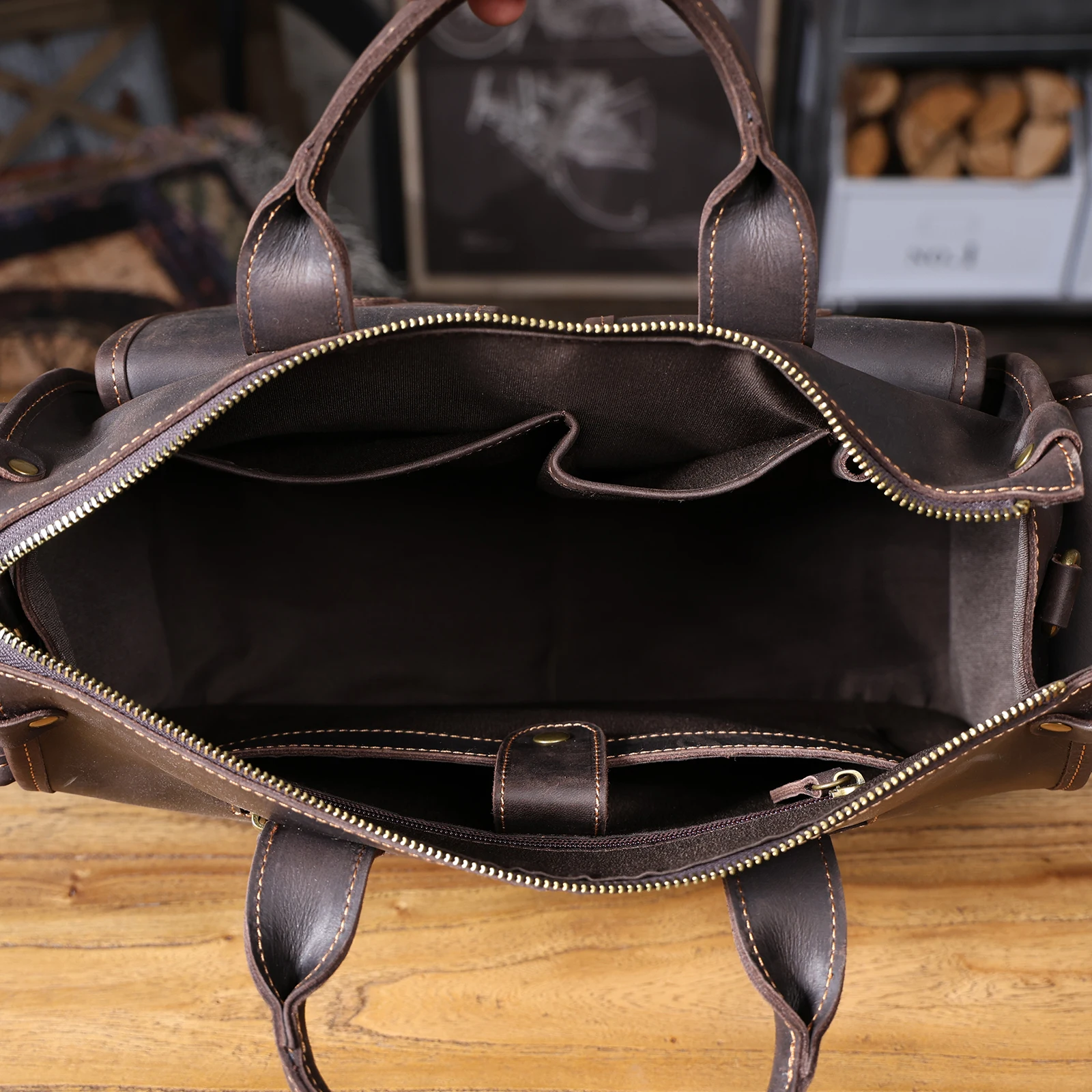 S.WORKER Vintage Echtleder Herren-Aktentasche 14" Laptop-Tasche Crazy Horse Leder Messenger-Handtasche Rindsleder Geschenkidee für Männer – Detail 21