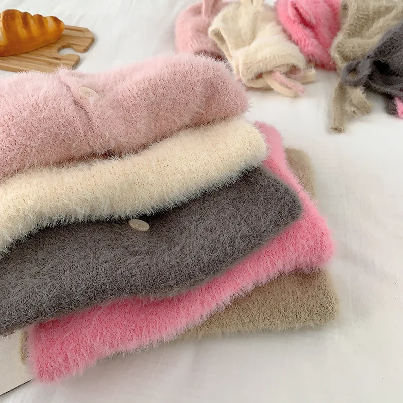 2024 Winter New in Kids Infant Girls Boys Solid Color Mink Fur Outfits ,toddler Baby Footbinding Jumpsuits Newborn Romper + Hat