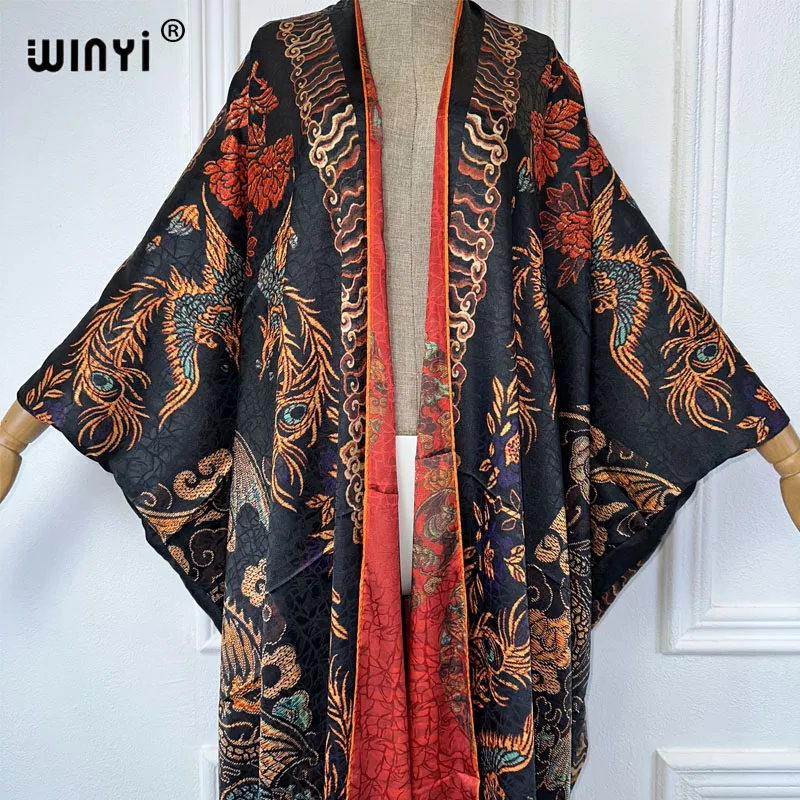 WINYI High quality double-sided print open abaya dubai luxury coat Beach Wear Cover up elegant muslim Cardigan kimono maxi dress