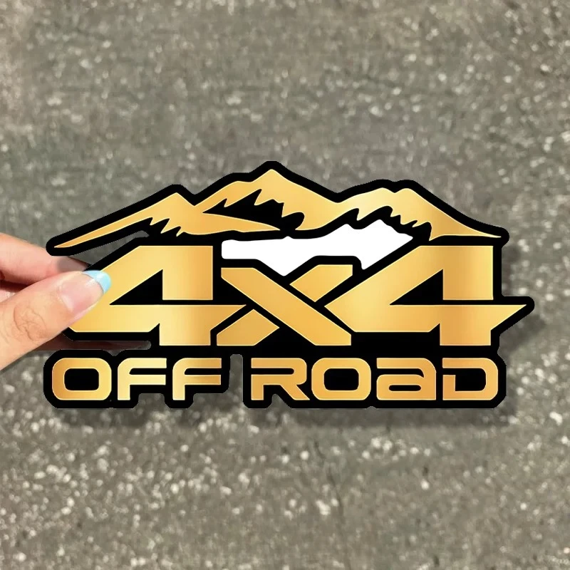2D Flat Gold 4X4 Off Road Mountain Vinyl Sticker 1Pc, Waterproof UV Resistant, for SUV Truck Bumper Window Decor, Holiday Gift