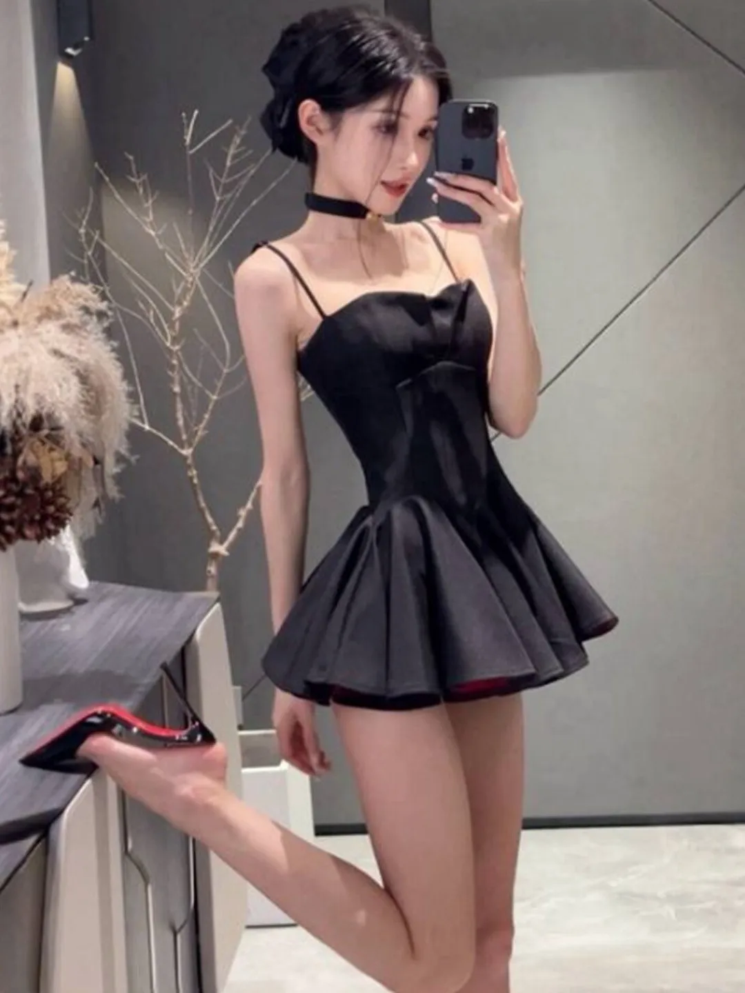 Hebden Style Unique Super Stylish Belted Slimming Strap Short Dress Small Size Popular Black Strapless Dress Summer City Commute