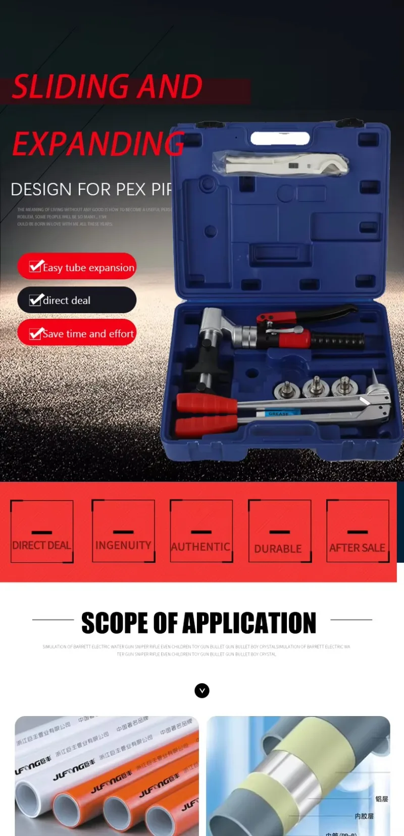 Sliding Exhaust Steel Pipe Tube Expander Manual Combo Kit Power Plumbing Tool for Pex Pipe