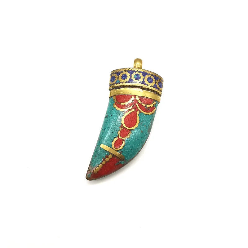 TBP014 Tibetan Brass Golden Colorful Fangs Amulet Pendant for Man Funny Face Tibet jewelry