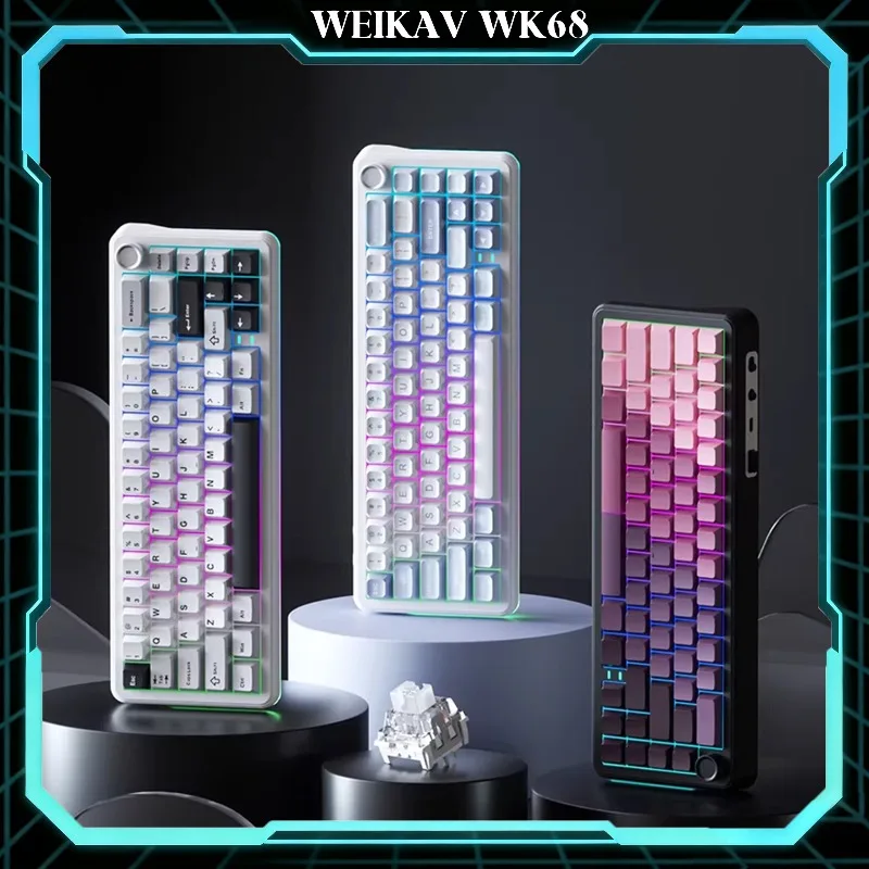 

WEIKAV WK68 Mechanical Keyboard 65% Gasket Mount Tri-mode Wireless Bluetooth 2.4G Hot Swap RGB Gaming Keyboard with Knob Mac
