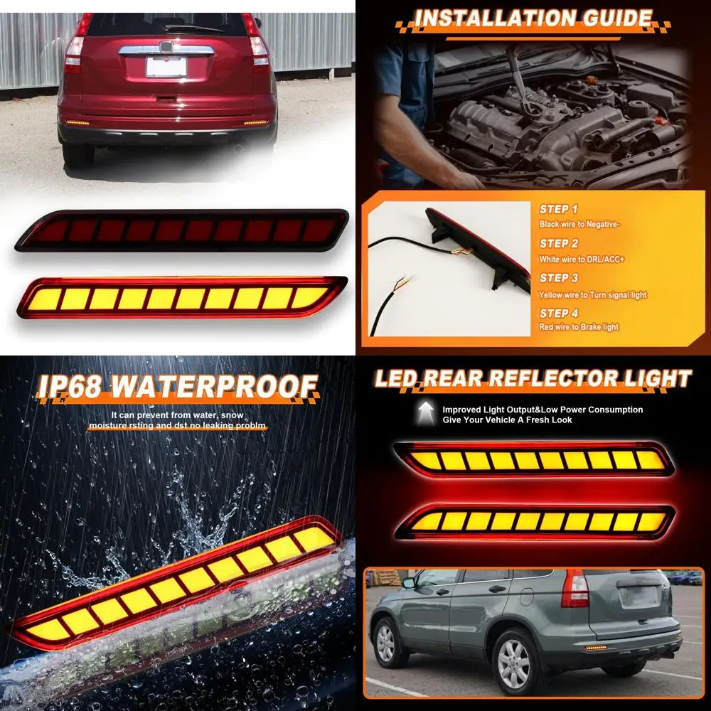 

Honda CR-V 2010-2011 Светодиодные фонари заднего бампера с ДХО, указателем поворота и стоп-сигналом - OE # 33555-SWA-J01 Красная линза