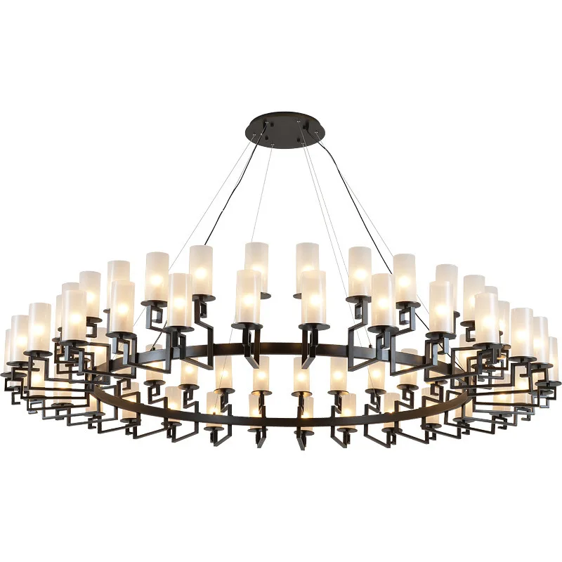 

New Chinese chandelier dining table duplex building living room hall double-layer box dining room light