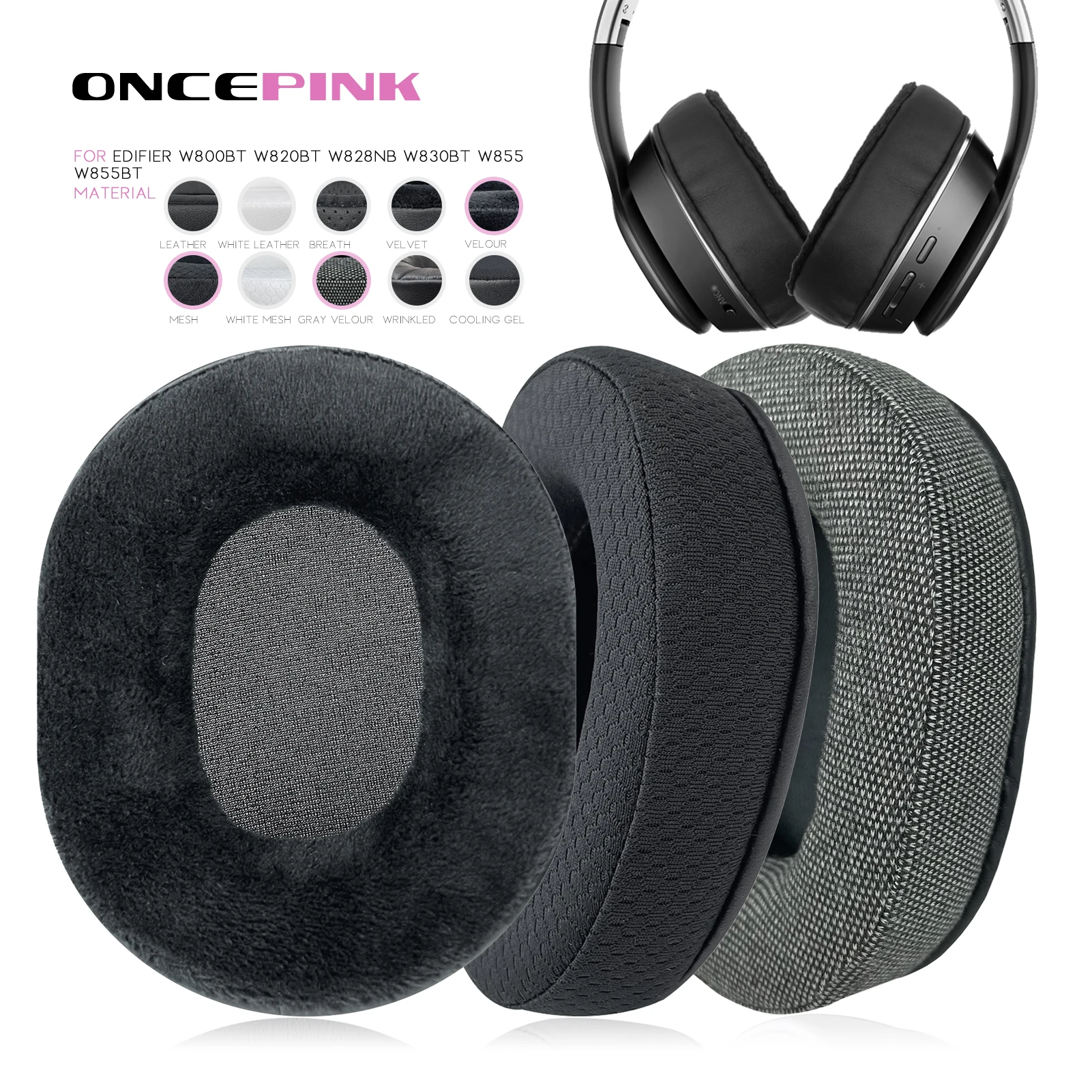 Oncepink Replacement Ear Pads for Edifier W800BT W808BT W830BT K800 K830 K815P Headphone Thicken Cushion Earcups Headset