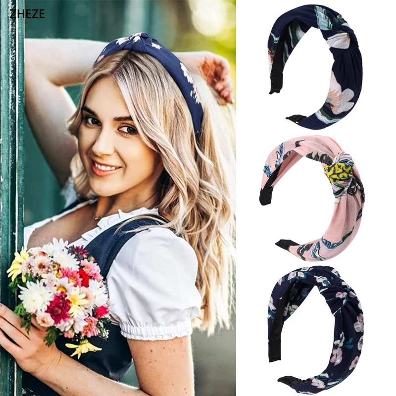 12Pcs/Lot Fashion Floral Fabric Soft Knotted Flamingo Headband For Women Lady Bohemian Hairband Birthday Gift Hair Accessories