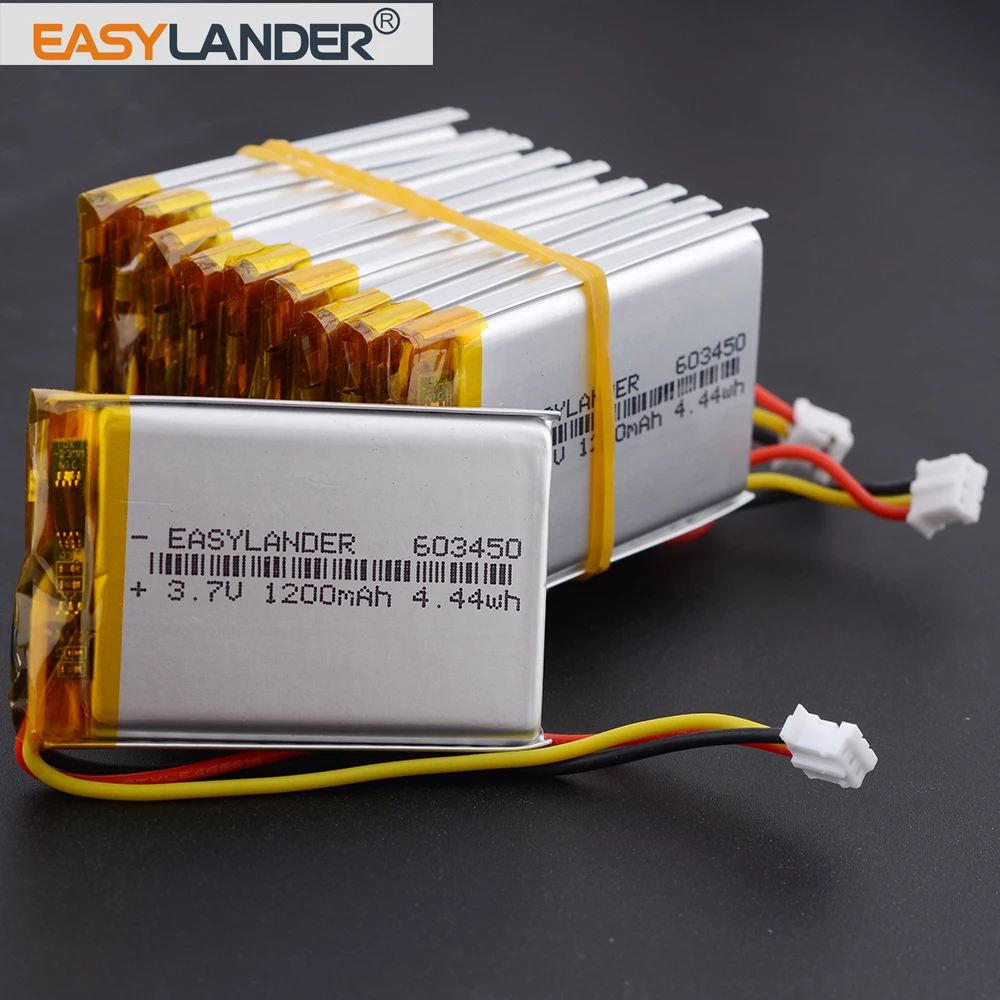  PH2.0 3P 603450 3.7V 1200mAh 10pcs €3 VAT Included  Rechargeable Li-Polymer Li-ion Battery Lipo with Silicone Wires