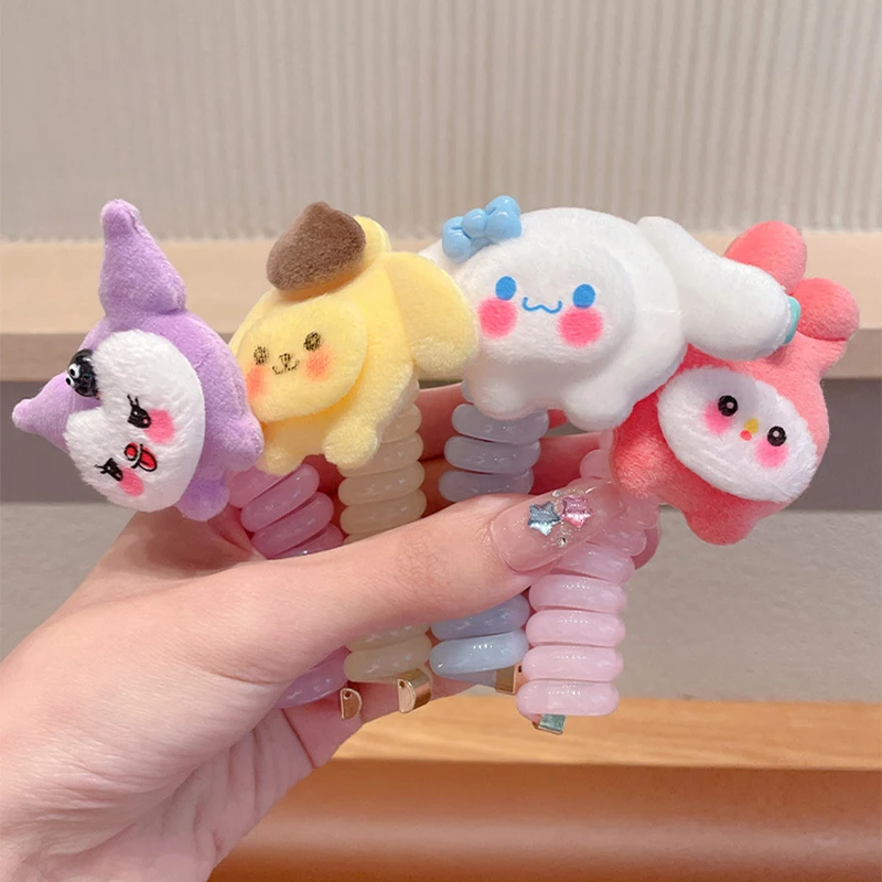 Cartoon Sanrio Telephone Wire Hair Ties Women Girls Cute Plush Hair Bands Spiral Coil Rubber Bands Ponytails Hair Accessories