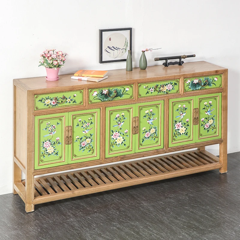 Hand-painted solid wood dining side locker Modern simple elm porch partition shoe cabinet