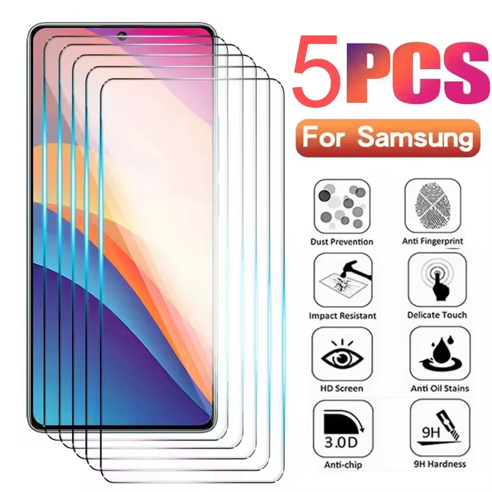 5-1pcs Protector Tempered Glass For Samsung A56 A36 A16 A17 A26 A13 A12 A57 A35 A34 A33 A55 A54 A53 A52  Full Protective Glass