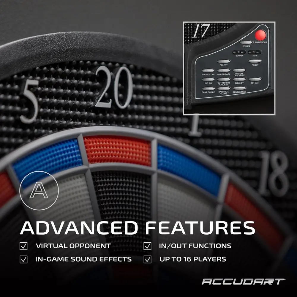 15.5 Tournament-Sized Aurora Dartboard: 41 Games, 323 Variations, 10 LED Displays, Advanced Features