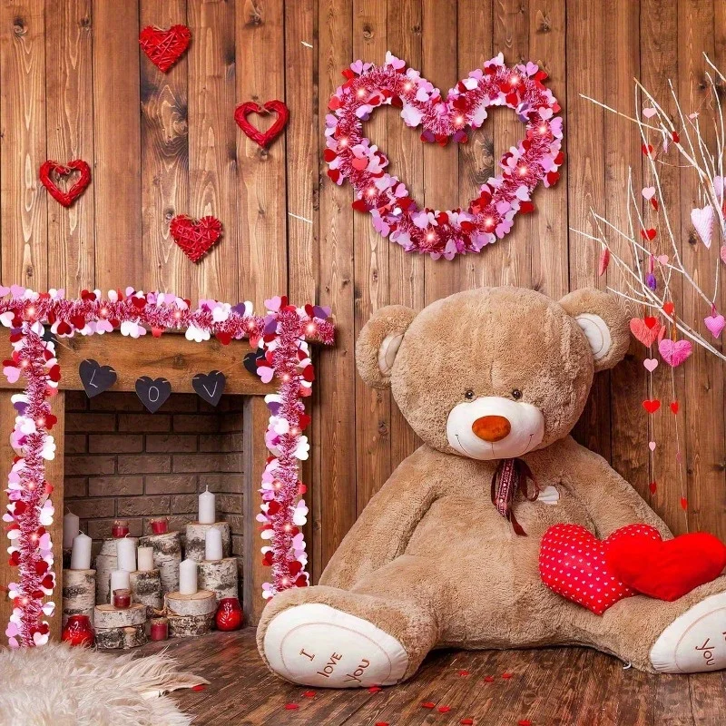 2pcs Valentines Tinsel Garland with LED Light  String  Valentines Tree Hanging Garland Decoration for Indoor Outdoor Decorations image 5