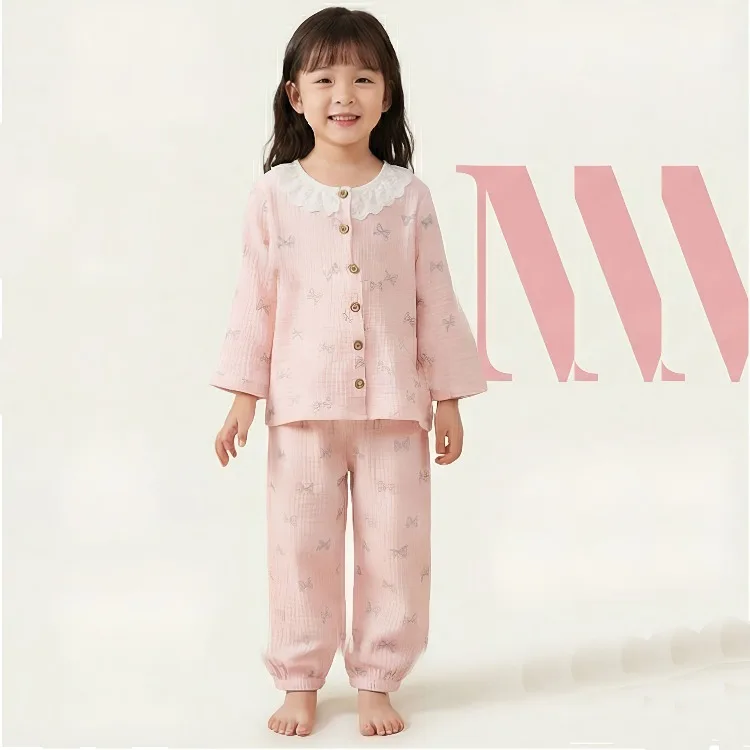 2026 Frühling Sommer Herbst Mädchen Mode Pyjama-Sets Elegante Spitze Weiche Bequeme Langarm Hauskleidung Set Kinder Schlafanzüge – Detail 10
