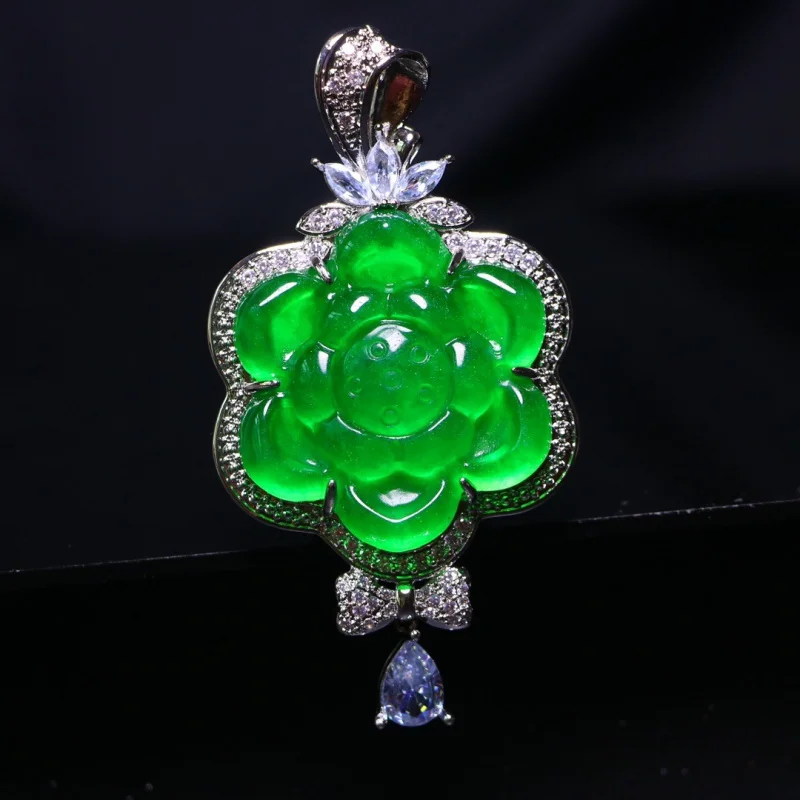 Colgante de paisaje con crisoprasa incrustada, colgante de jadeíta, colgante de cuarcita verde, colgante de crisoprasa de alta pureza, colgante para cadena de suéter, colgante de jade