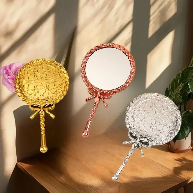 Vintage Handheld Makeup Mirror European Style Portable Noble Ancient Court Beauty Tool for Personal Grooming