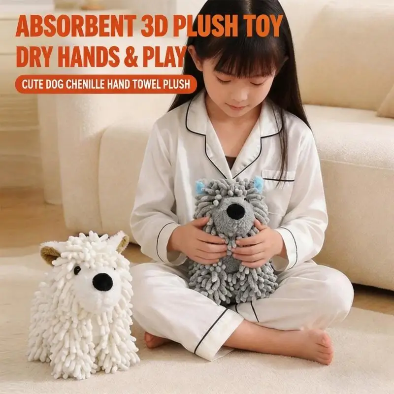 Lovely Dog Chenilles Hand Towel Soft And Fast Absorbing Materials 