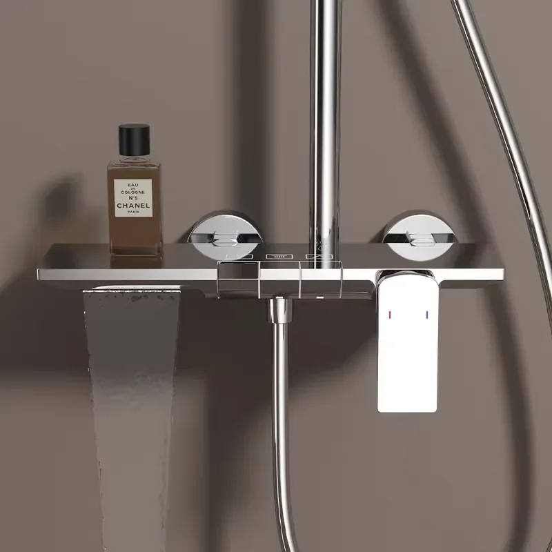 Modern Hot & Cold Adjustable Brass Single Handheld Shower Core Piano Button Rain Spray Pattern Chrome Finish for Bathroom