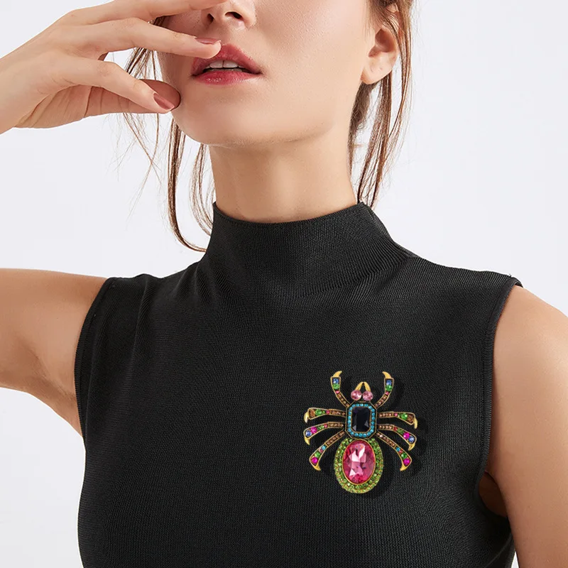 SKEDS Luxury Spider Big Sizs Rhinestone Classic Brooches Pins For Women Men Fashion Vintage Retro Insect Crystal Corsage Buckle