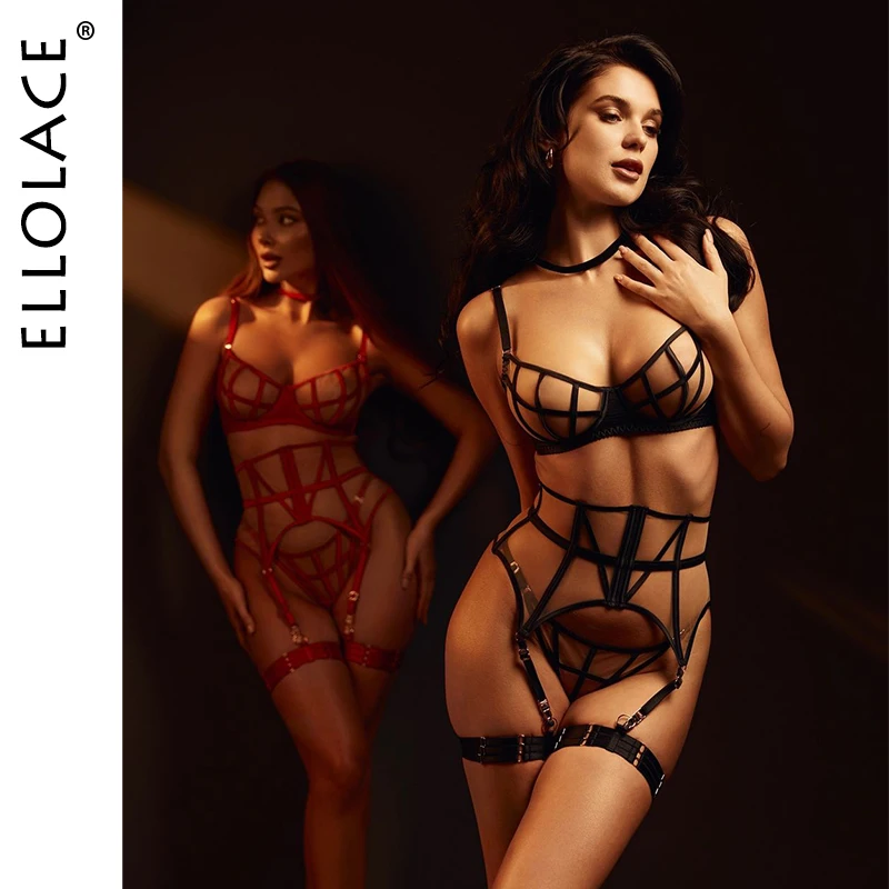 

Ellolace Premium Lingerie For Ladies Luxury Diamond Bra Underwear with Choker Gloves Sissy Intimate Ultra Sexy Women Outfit