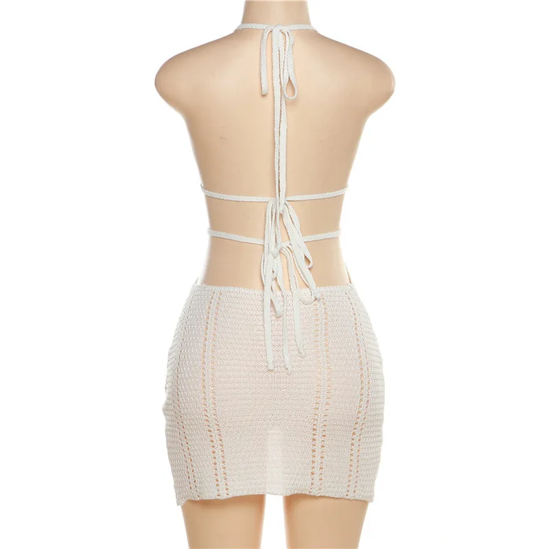Vintage Häkel blume aushöhlen Kleid Vertuschungen schicke Frauen sexy stricken rücken freie Krawatte Mini kleid Sommer Strand Urlaub Bodycon – Detail 23