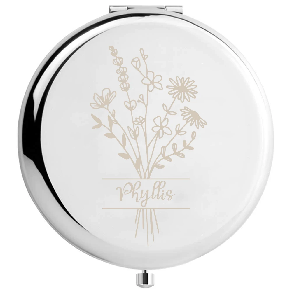 1pc Creative cute flower Personalized Text Laser engraving Pocket Mirror Wedding Party Gifts