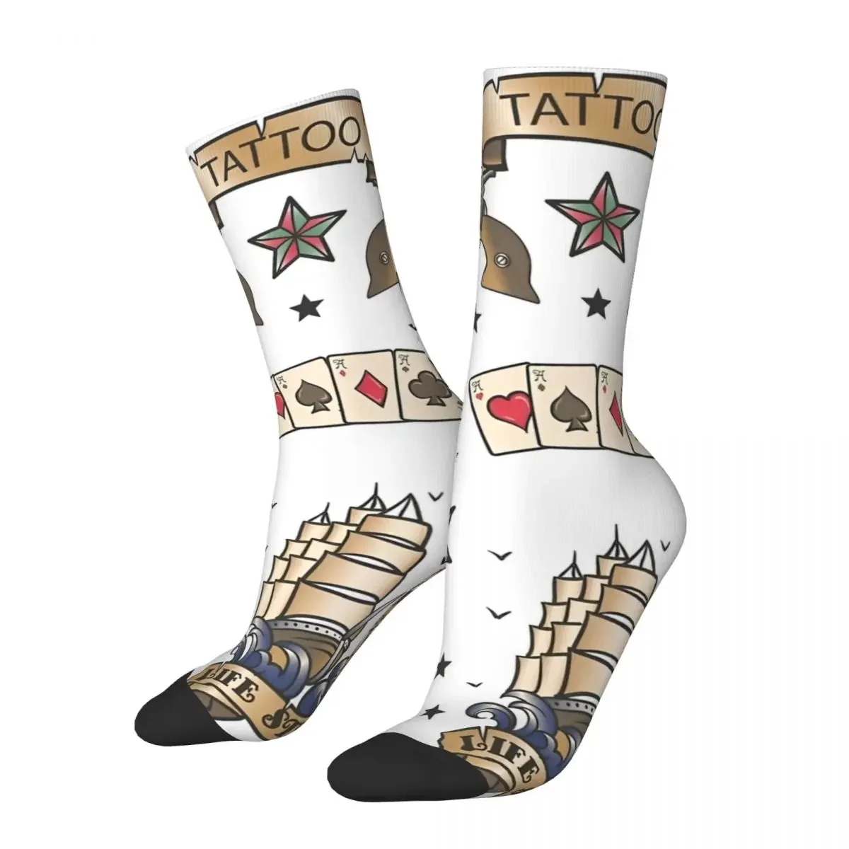 Old School Tattoo Pattern Socks Gothic Stockings Men's High Quality Running Sports Socks Spring Pattern Anti Sweat Socks