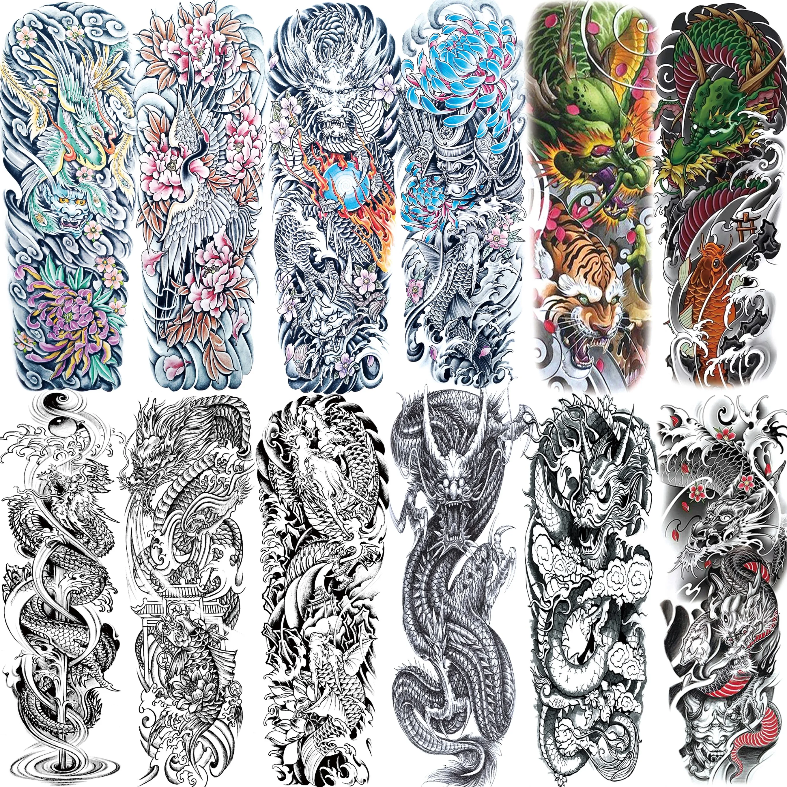 

1 Sheet Large Dragon Temporary Tattoos For Men Women Adults Full Arm Tattoo Sticker Sleeve Fake Water Transfer Temp Tatoo