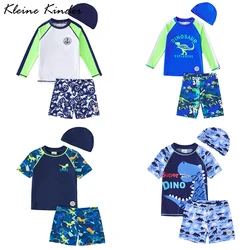 Maiô de dinossauro de mangas compridas do menino, Rash Guard troncos de natação infantil, proteção UV UPF50, Kids Swimwear