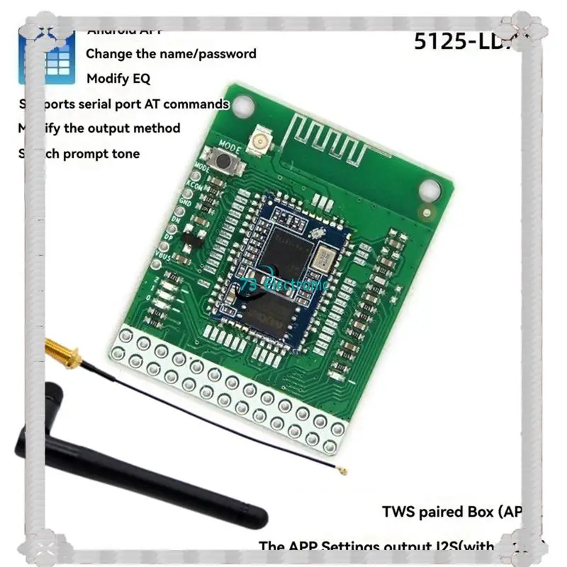 24-Hour Delivery QCC5125 Bluetooth 5.1 Stereo Audio Module DC 3.6-5.5V LDAC Lossless I2S Output APTX/APTXLL/APTXHD+Antenna