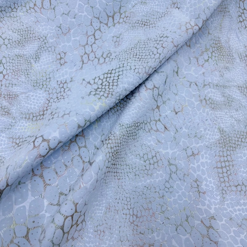 Draped Light Blue Python Embossed Jacquard Fabric with Plush Texture for Cheongsam Vests Doll Clothing Designer Fashion Cloth