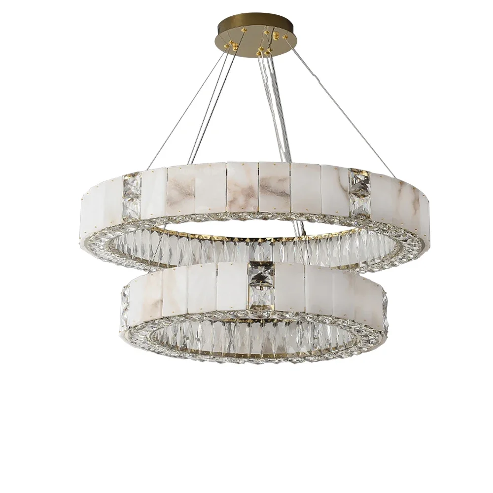 

Modern Creative Crystal Mixed Natural Marble Chandelier Led Lighting Luxury Living Room Decoration Lamps For Ceiling