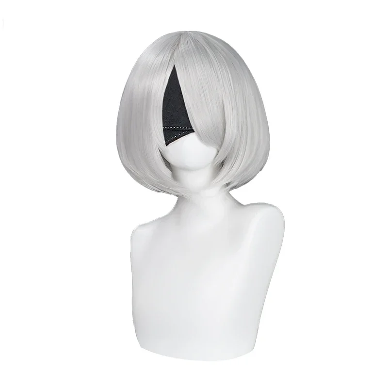 DokiDoki YoRHaa Game Cosplay Wig para Mulheres, 2B, Curto, Branco, Resistente ao Calor, Cabelo, Boné de Peruca Grátis, Tipo B, Em Stock