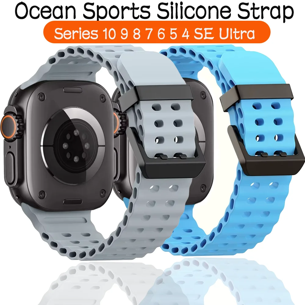 Ocean Sports Silicone Strap for Apple Watch Ultra 2/1 49mm Band 10 46mm Wristband iWatch 9 8 7 6 5 SE 45mm 44mm Bracelet Correa