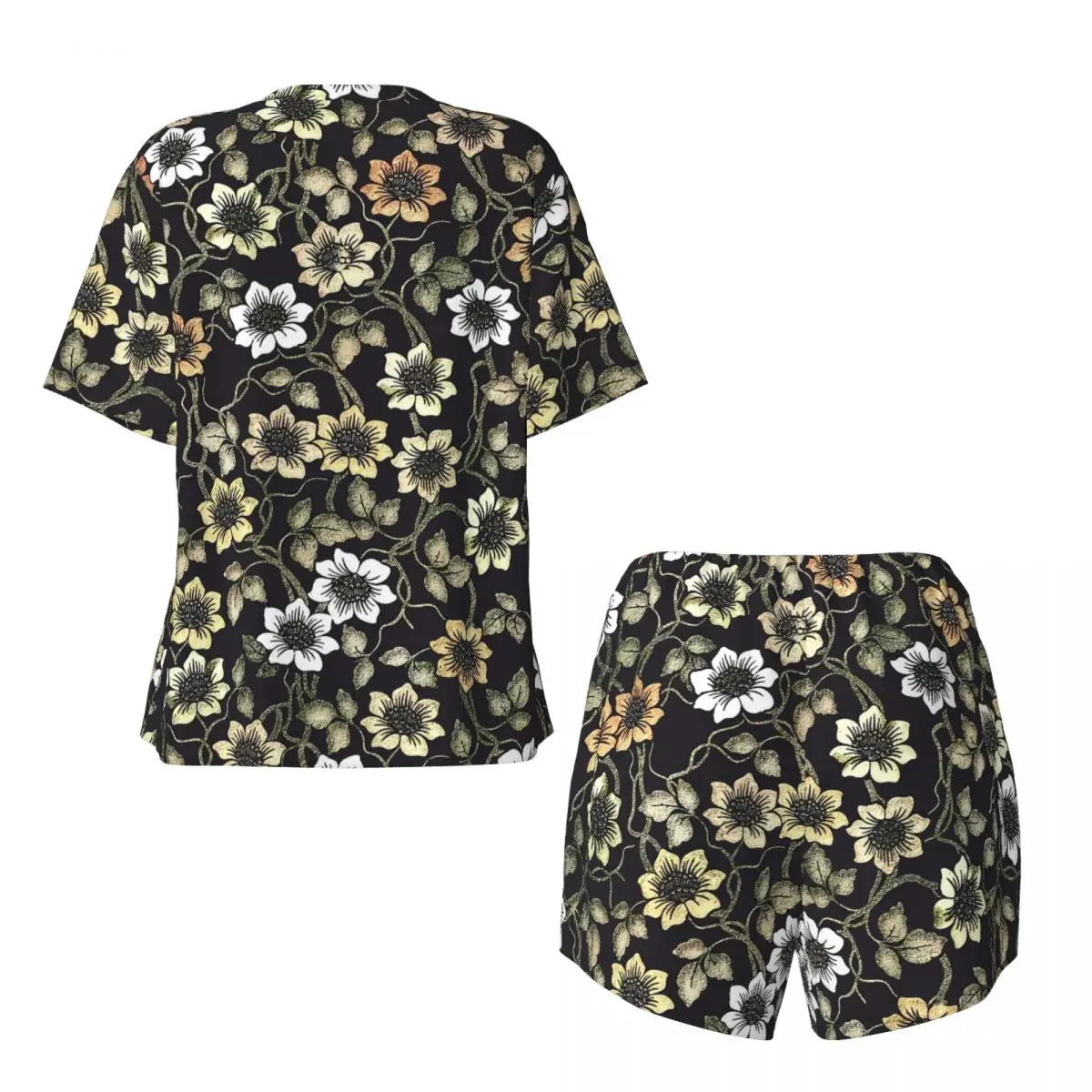 Retro Flower Pajamas Women Anemone Floral Cute Nightwear Spring Short Sleeve Two Piece Casual O Neck Pattern Pajama Sets 4