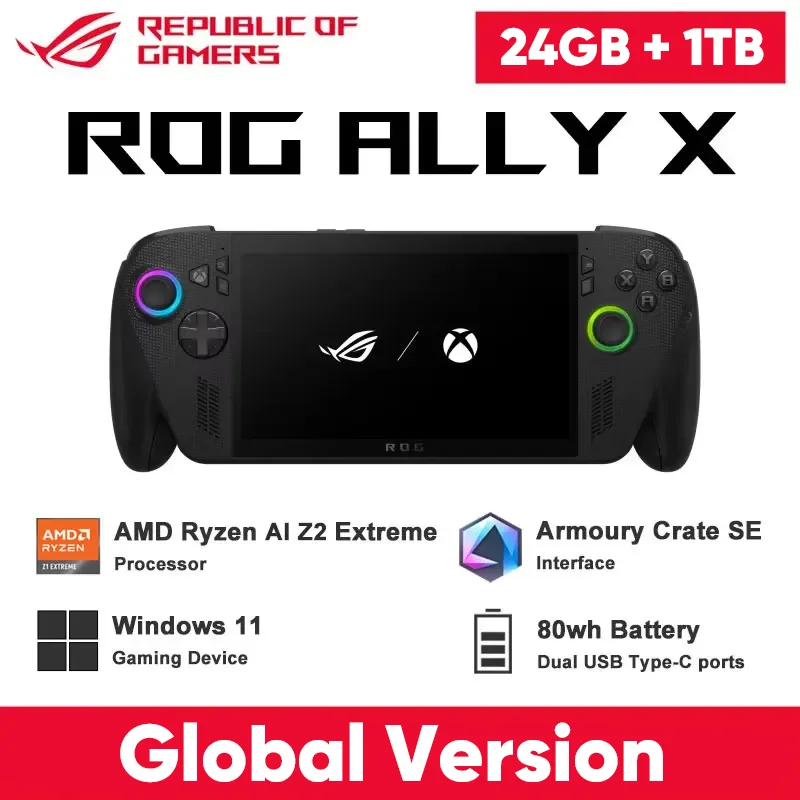 Global Version ROG Xbox Ally (2025) RC73YA Gaming Handheld PC Windows 11 Home AMD Ryzen Z2 A Processor 7-inch Display