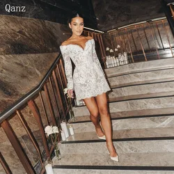 Qanz Short Mini Lace Wedding Dress Morden Bridal Gown Vestidos En Oferta Liquidación Long Sleeves Wedding Party Dress Customized