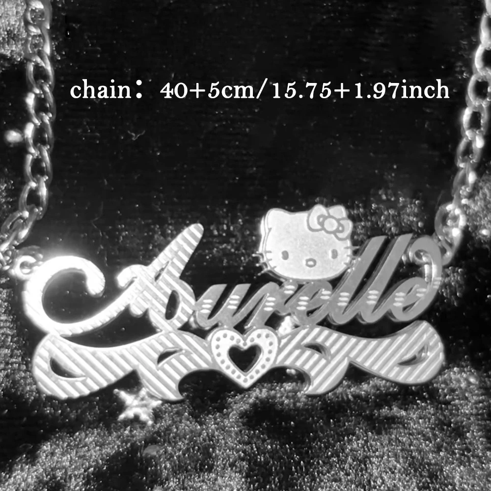 Custom Name Necklace Carve Hello Kitty Heart Personalized Nameplate Pendant Stainless Steel Sanrio Cartoon Jewelry Birthday Gift view 4