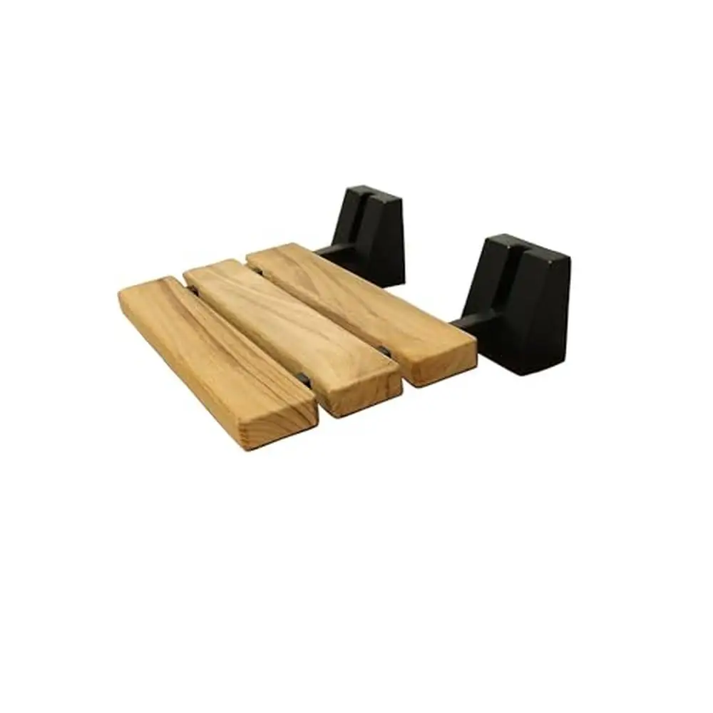 Asiento de ducha montado en la pared de madera de teca, varillas de acero inoxidable 304, diseño de montaje en pared, asiento de teca de 16 ", peso del artículo aseo, montaje de 7 libras