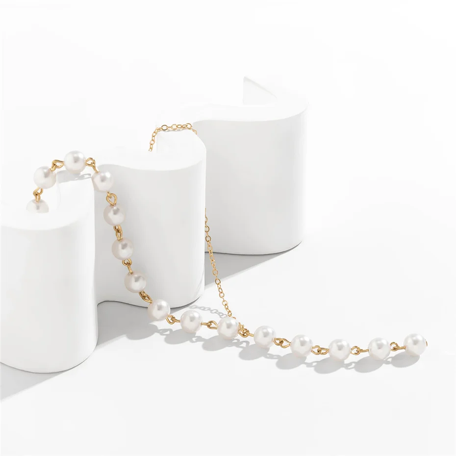 Ingemark Elegante Asymmetrische Imitation Perle Brust Kette Halskette Frauen Mi Braut Kpop Perle Lange Halsband Zubehör Schmuck Neue – Detail 14