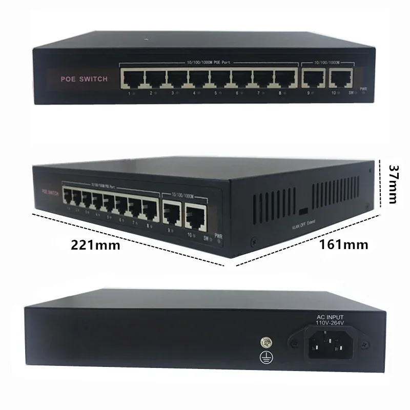 مفتاح إيثرنت POE 48 فولت مع منفذ 5/8 10/100 ميجابت في الثانية IEEE 802.3 af/at مناسب لكاميرا IP/نقطة وصول لاسلكية/نظام كاميرا CCTV