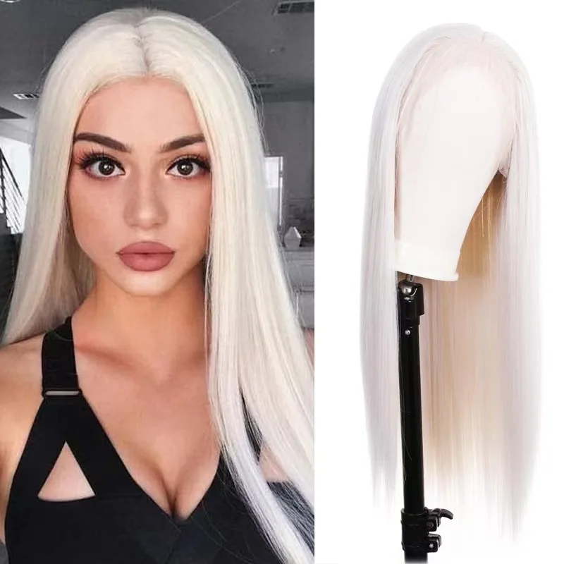 32inch Lace Front Wigs white Straight Wigs Glamorous Cosplay Wig Elegant For Women Heat Resistant Fiber