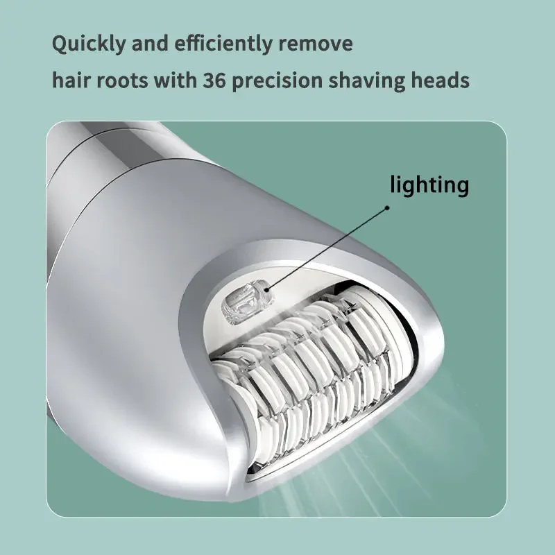 ماكينة حلاقة كهربائية للنساء 7 في 1 ماكينة حلاقة نسائية رطبة وجافة غير مؤلمة للذراع تحت الإبط والبيكيني والساقين ورؤوس قابلة للاستبدال وشحن USB