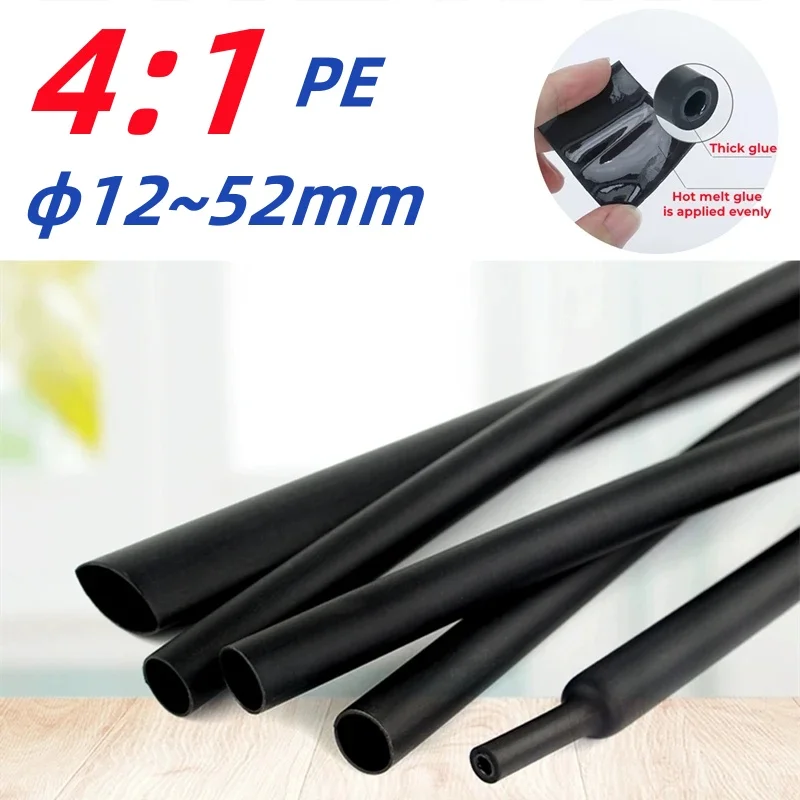 Black 4:1 Heat Shrink Tube With Glue Thermoretractile Heat Shrinkable Tubing Diameter 12/16/20/24/32/40/40/52mm