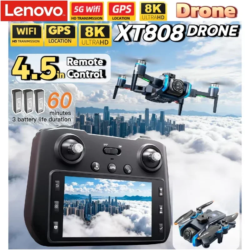 

Lenovo XT808 GPS Drone 4K Professional HD Dual Camera Dron Brushless Motor 5G WIFI FPV Foldable RC Quadcopter Helicopter Toys