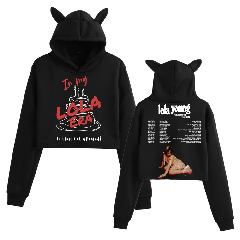 تي شيرت Lola Young Too Messy Merch، سويت شيرت بقلنسوة على الموضة بأذنين قطة وأكمام طويلة للفتيات