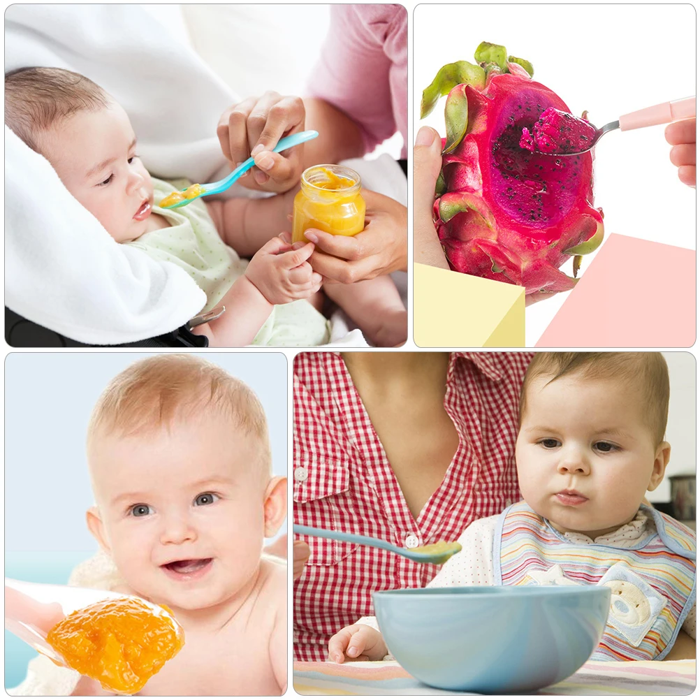 

2 Pcs Fruit Supplementary Food Spoon Puree Toddler Spoons Stainless Steel Feeding for Kids Baby Silica Gel Silicone Scoops
