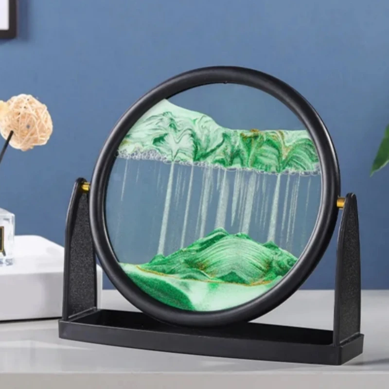 Moving Sand Art Picture Round Glass 3D Deep Sandscape In Motion Display Flowing Quicksand Hourglass Frame Home Decoration Gifts