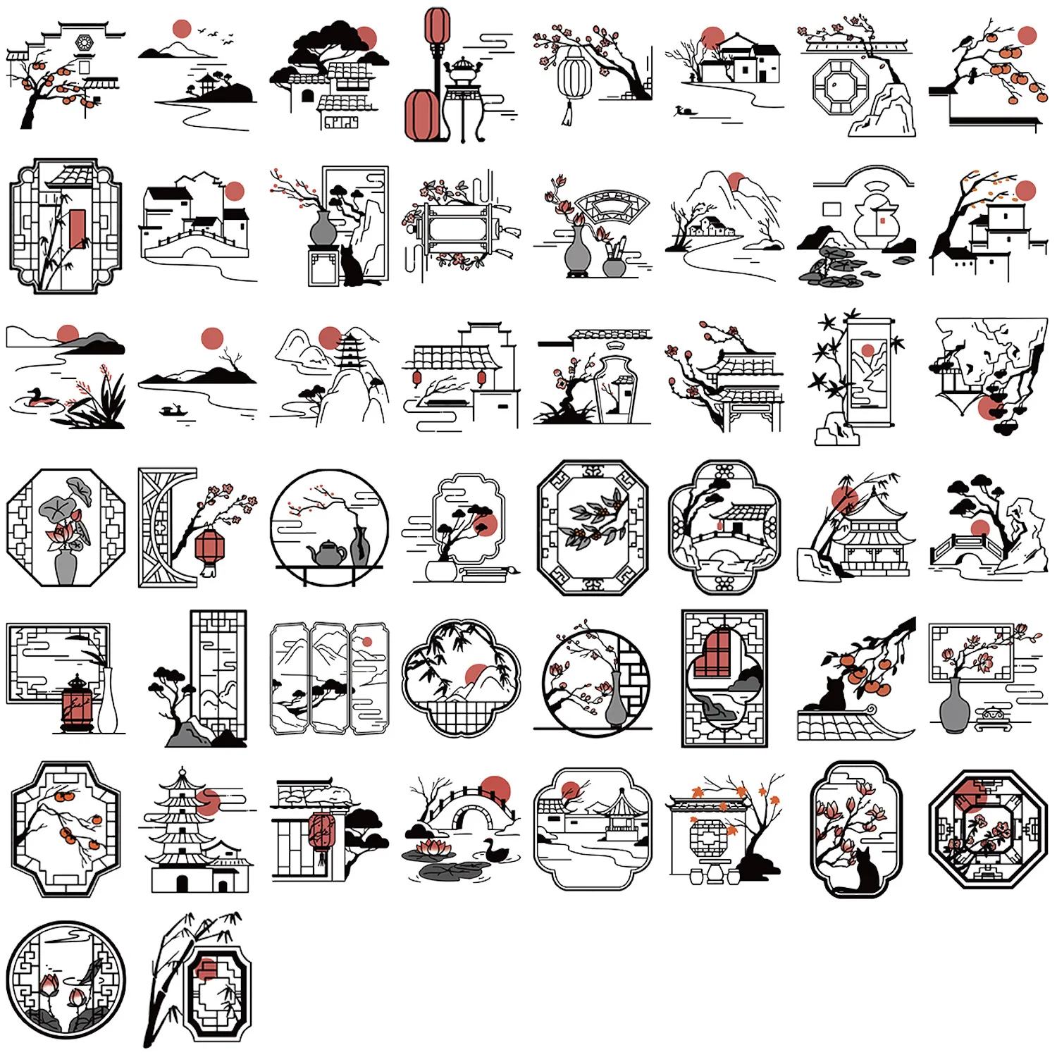 

10/50PCS Ancient Style Silhouettes Graffiti Stickers Black and White Sticker for Computer Notebook Stationery DIY Toys Secret